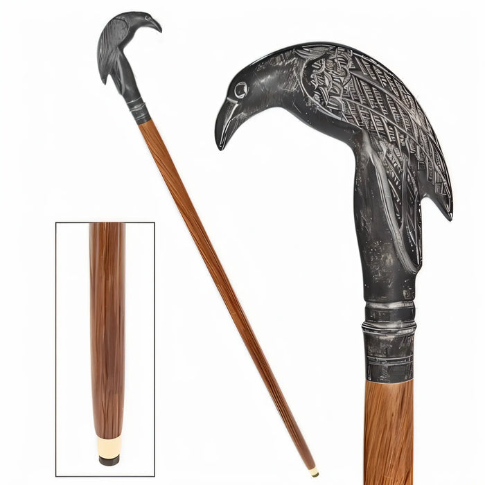 Antique Crow Brass Handle Walking Stick – Victorian 1-Fold Wooden Cane