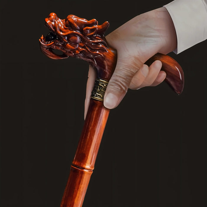 Dragon's Fury Hand-Carved Wooden Walking Cane – High-End Lightweight Support Edition