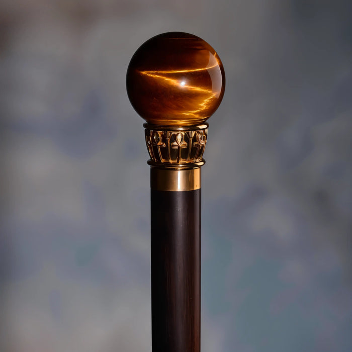 Tiger Eye Quartz Crystal Walking Cane – Custom Padauk and Rosewood Design