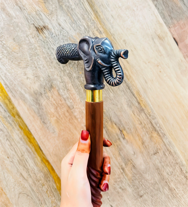 Handmade Elephant Head Wooden Walking Cane