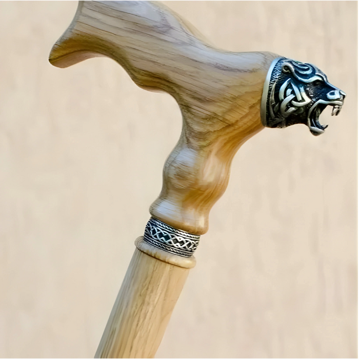 Celtic Bear Designer Cane – Handcrafted Oak Walking Stick with Custom Details