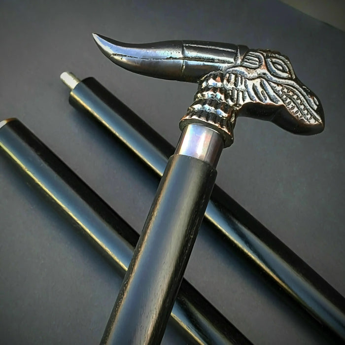 Unique Vintage Wooden Cane with Aluminum Dragon Head Handle