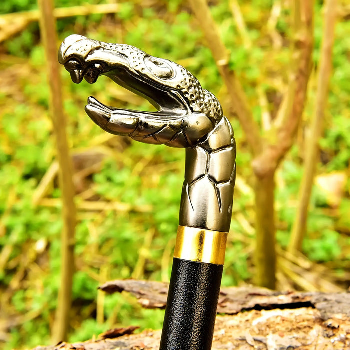 Vintage Snake Walking Cane – Brass Metal Handle with Unique Design