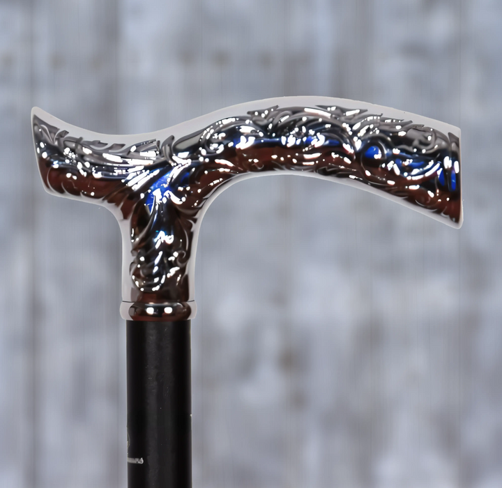 Chrome-Plated Elegant Wooden Walking Cane - Handmade Majesty