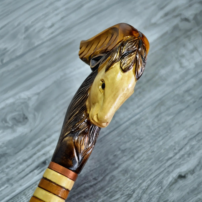 Exquisite Handmade Walking Stick with Goat Carving