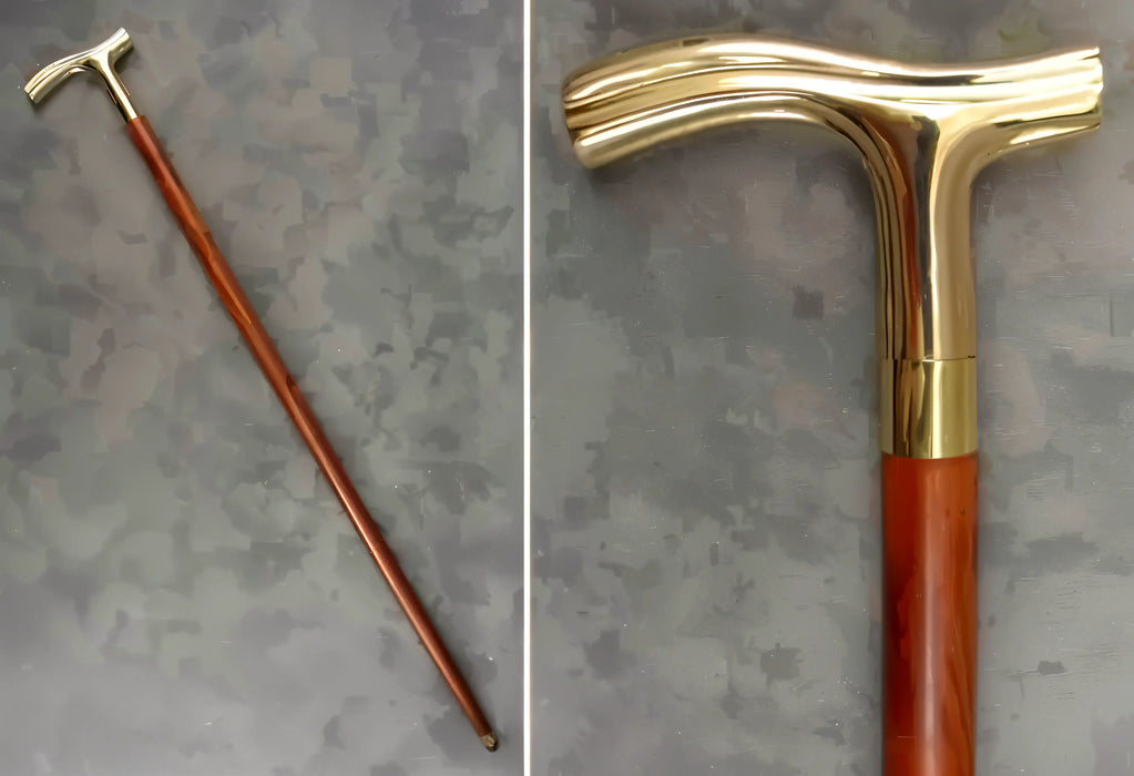 Elegant Hardwood Handmade Walking Stick with Polished Brass Handle – Durable & Stylish