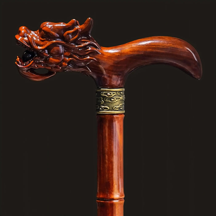 Dragon's Fury Hand-Carved Wooden Walking Cane – High-End Lightweight Support Edition