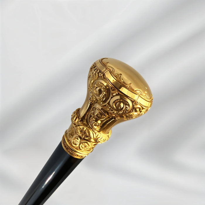 Imperial Gold Knob Walking Cane – Antique Carved Black Edition