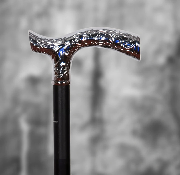 Chrome-Plated Elegant Wooden Walking Cane - Handmade Majesty