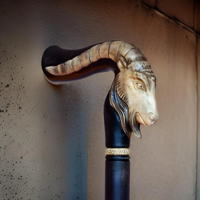 Capricorn Zodiac Walking Stick – Handcrafted Wooden Cane with Unique Design