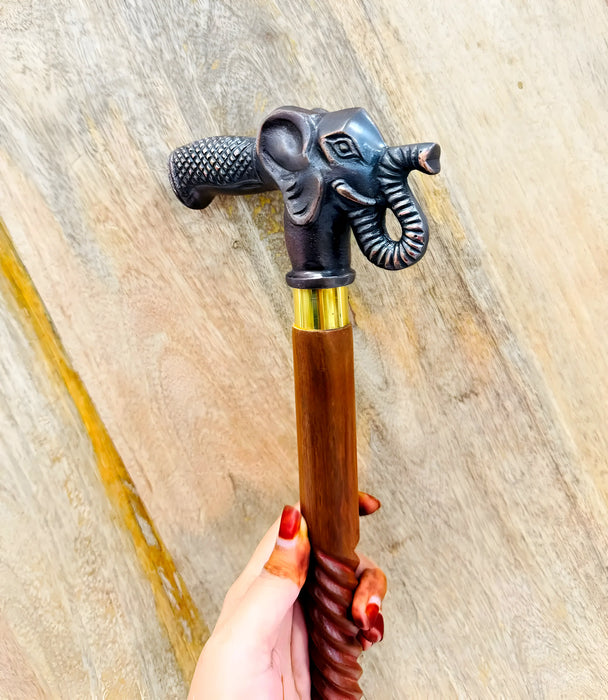 Handmade Elephant Head Wooden Walking Cane