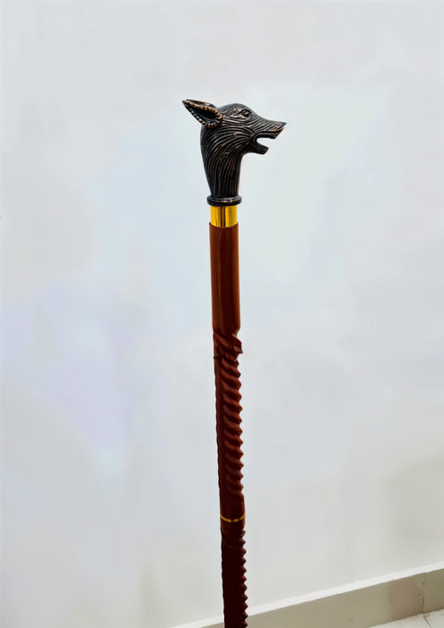 Vintage Wolf Head Walking Stick – Gothic Art with Aluminium and Copper Accents