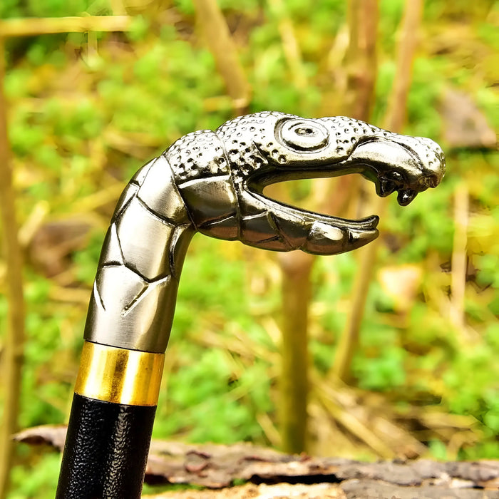 Vintage Snake Walking Cane – Brass Metal Handle with Unique Design