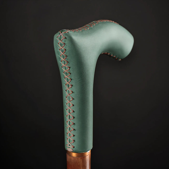 Hand-Carved Leather Wrapped Wooden Derby Walking Cane