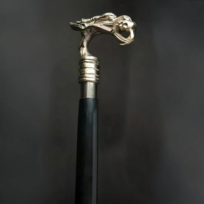 Elegant Black Wooden Walking Stick with Victorian Aluminum Handle