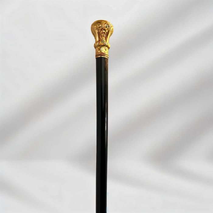 Imperial Gold Knob Walking Cane – Antique Carved Black Edition