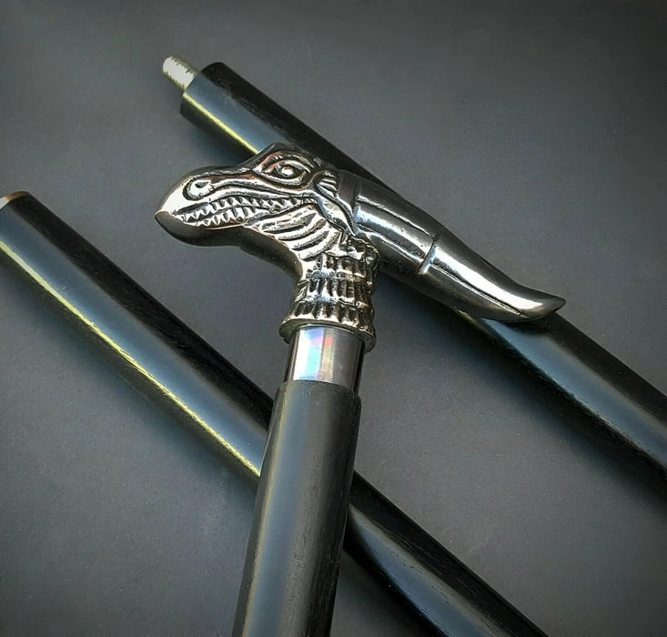 Unique Vintage Wooden Cane with Aluminum Dragon Head Handle