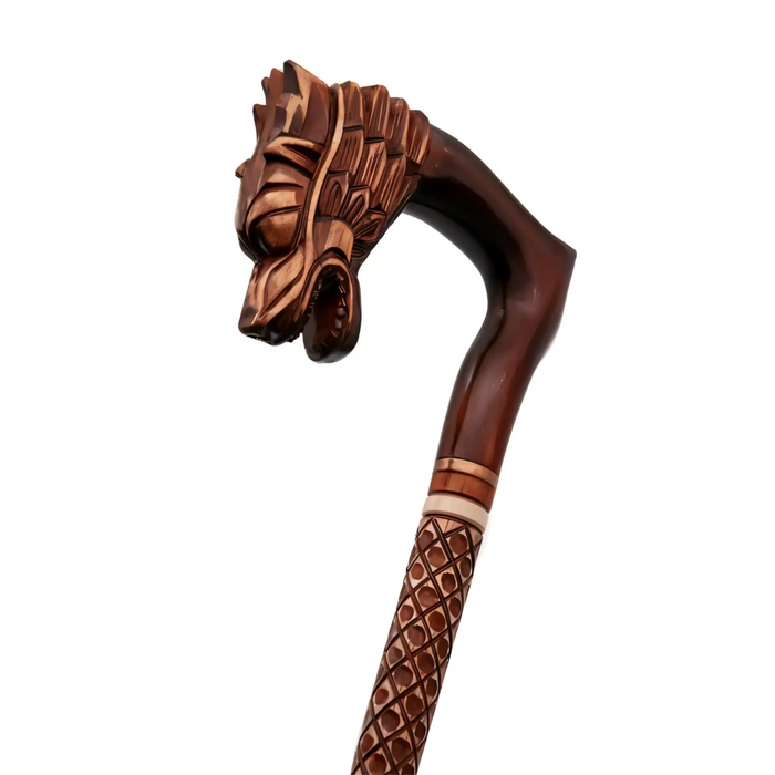 Dragon Handcrafted Wooden Walking Cane with Ergonomic Handle