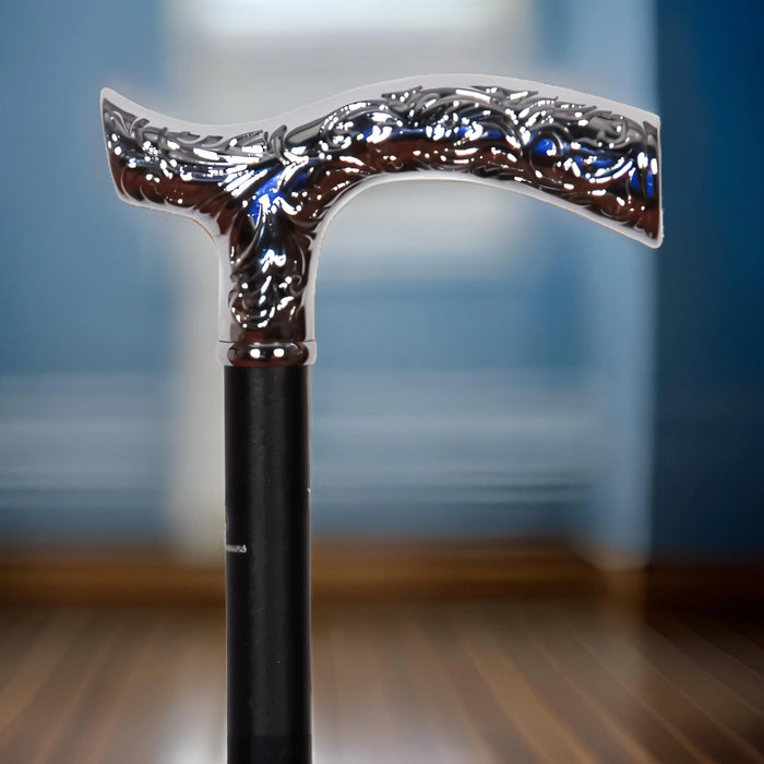 Chrome-Plated Elegant Wooden Walking Cane - Handmade Majesty