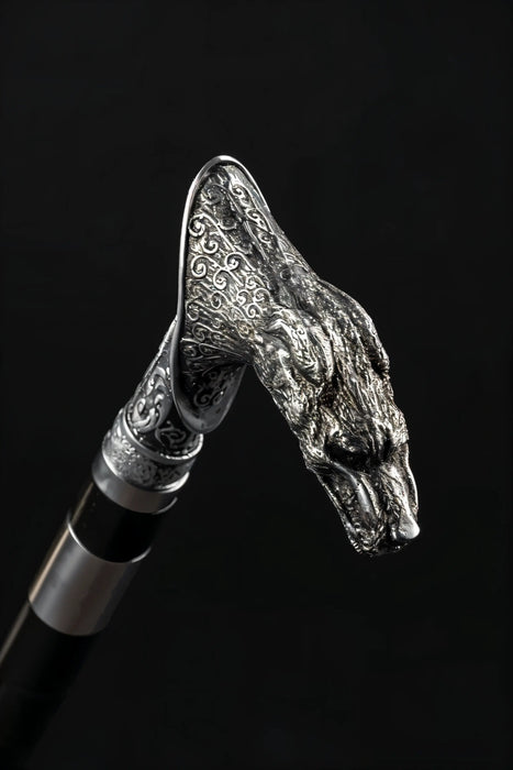 Stylish Wolf-Head Walking Stick – Antique Silver Finish, Perfect for Collectors