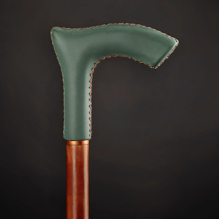 Hand-Carved Leather Wrapped Wooden Derby Walking Cane