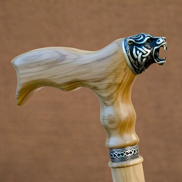 Celtic Bear Designer Cane – Handcrafted Oak Walking Stick with Custom Details