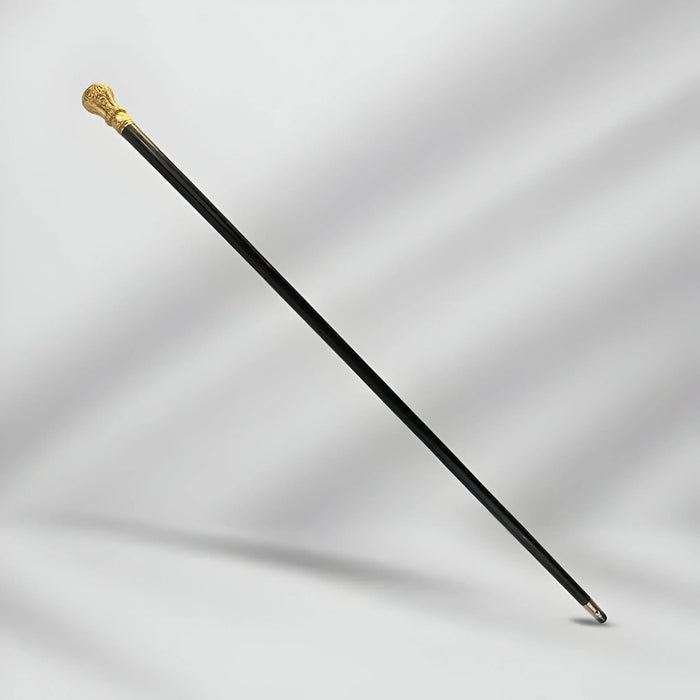 Imperial Gold Knob Walking Cane – Antique Carved Black Edition