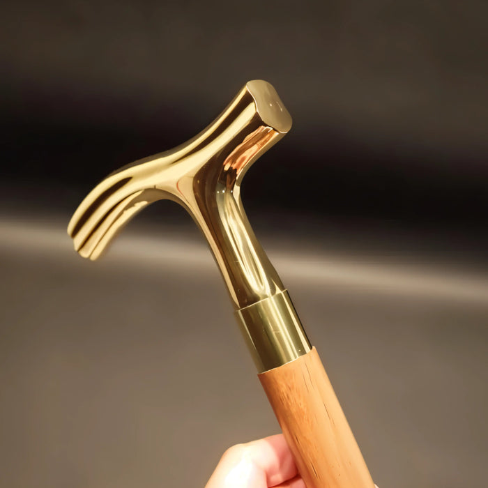 Elegant Hardwood Handmade Walking Stick with Polished Brass Handle – Durable & Stylish