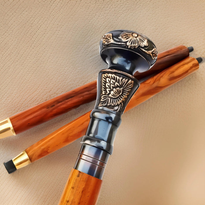 Deluxe Handcrafted Wooden Walking Cane with Carved Head