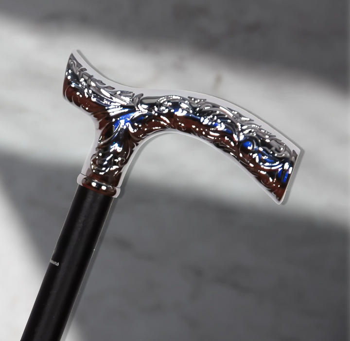 Chrome-Plated Elegant Wooden Walking Cane - Handmade Majesty