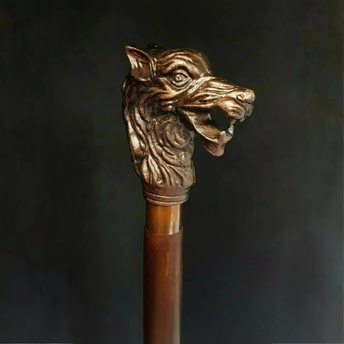 Antique Brass Lion Head Walking Stick – Solid Wooden Shaft Design