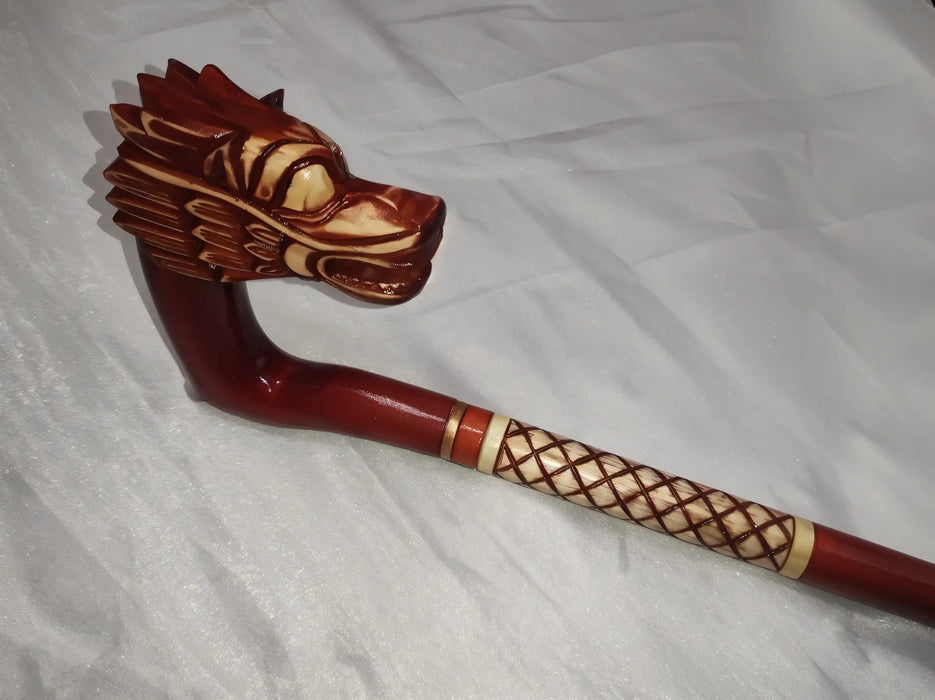 Dragon Handcrafted Wooden Walking Cane with Ergonomic Handle