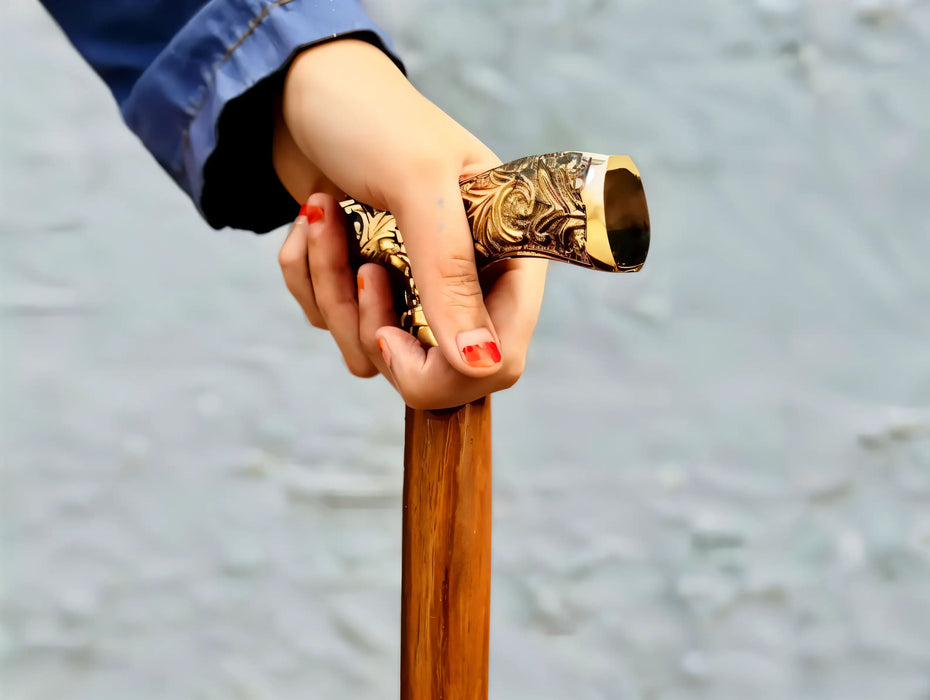 Elegant Foldable Wooden Walking Cane with Brass Handle – Portable & Foldable Design