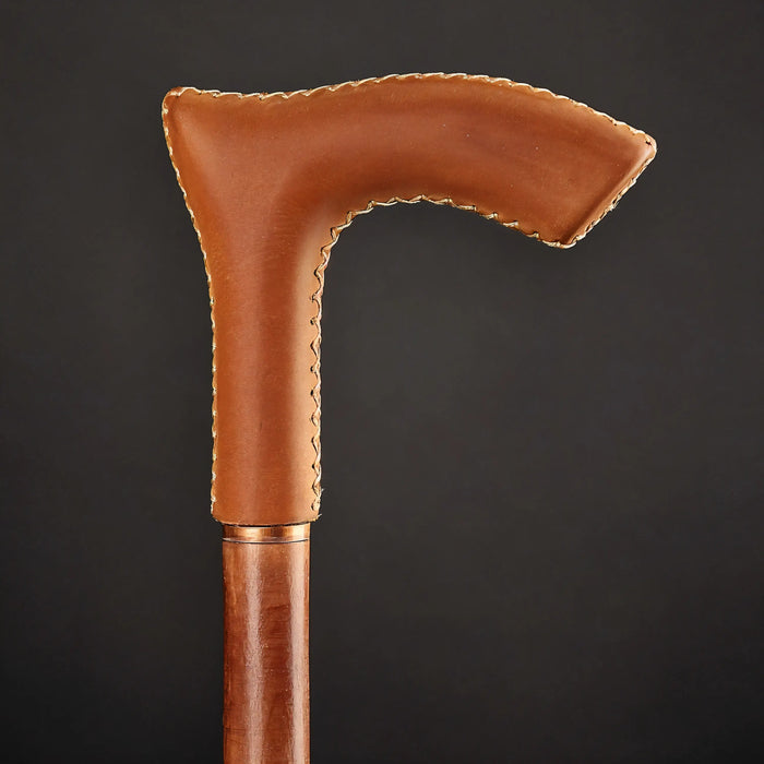 Hand-Carved Leather Wrapped Wooden Derby Walking Cane