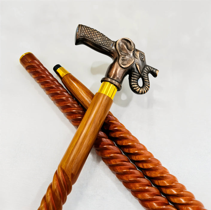 Handmade Elephant Head Wooden Walking Cane