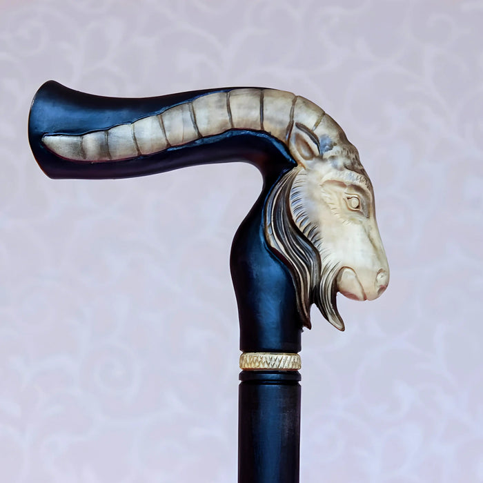 Capricorn Zodiac Walking Stick – Handcrafted Wooden Cane with Unique Design