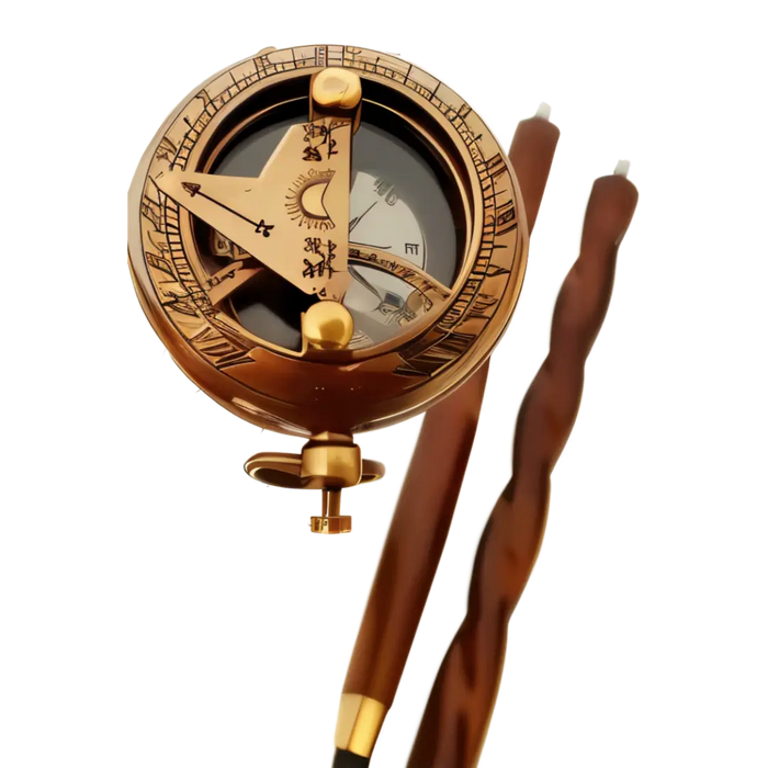 Victorian Sundial Compass Walking Cane – Push Button Antique Edition