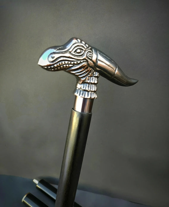 Unique Vintage Wooden Cane with Aluminum Dragon Head Handle