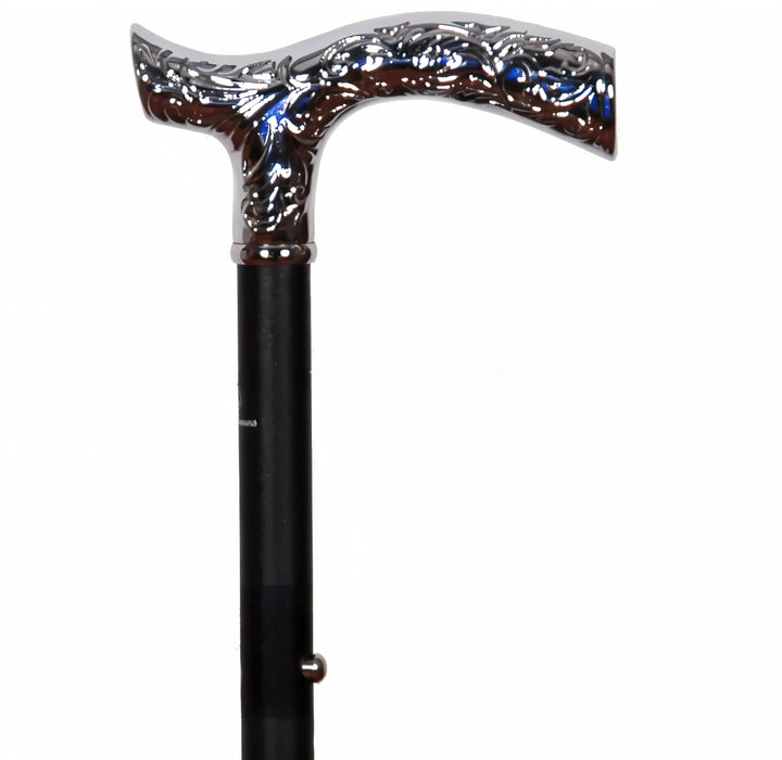 Chrome-Plated Elegant Wooden Walking Cane - Handmade Majesty