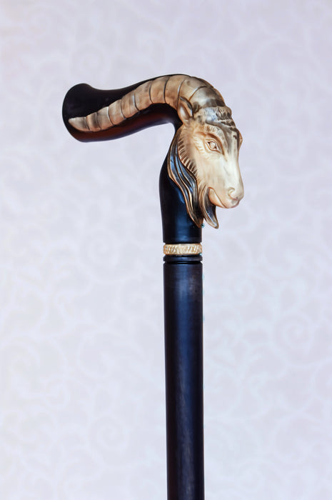 Capricorn Zodiac Walking Stick – Handcrafted Wooden Cane with Unique Design