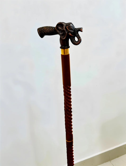 Handmade Elephant Head Wooden Walking Cane