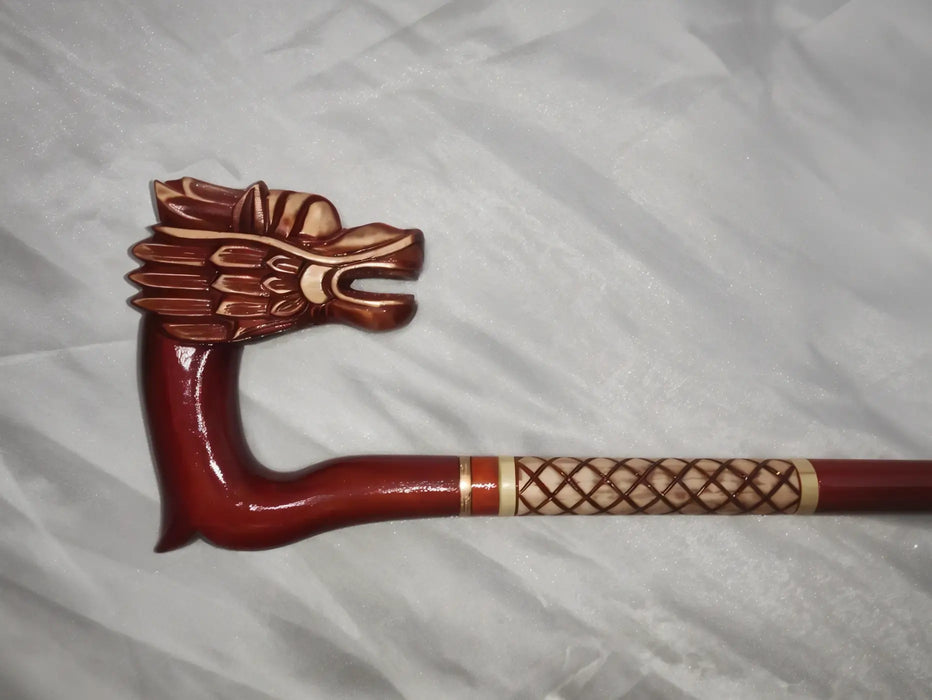 Dragon Handcrafted Wooden Walking Cane with Ergonomic Handle