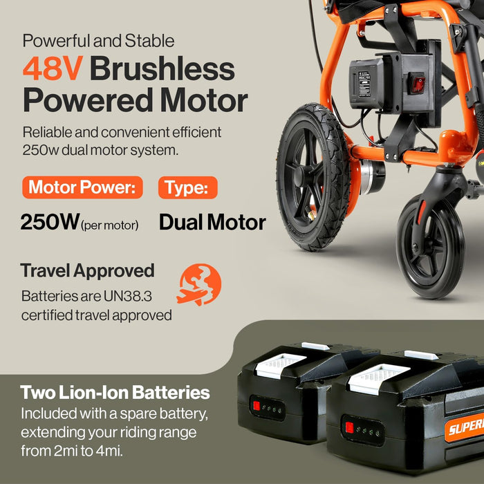 SuperHandy GoRide 2 Electric Wheelchair - 48V 2Ah Battery, 330 Lbs Max Weight