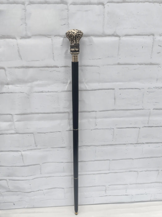 Classic Black Wooden Walking Stick with Solid Rock Handle