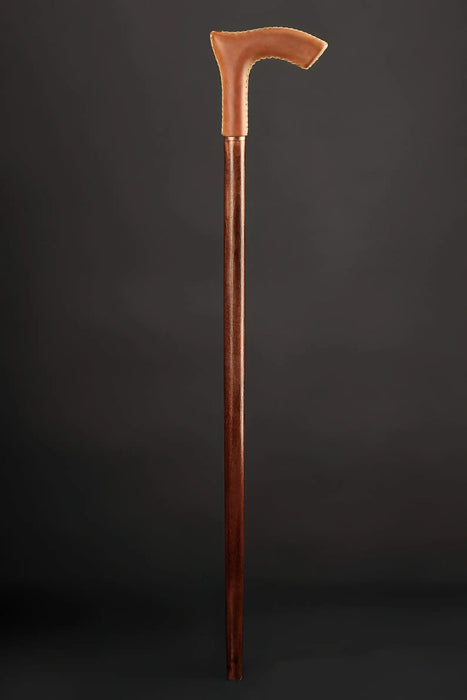 Hand-Carved Leather Wrapped Wooden Derby Walking Cane