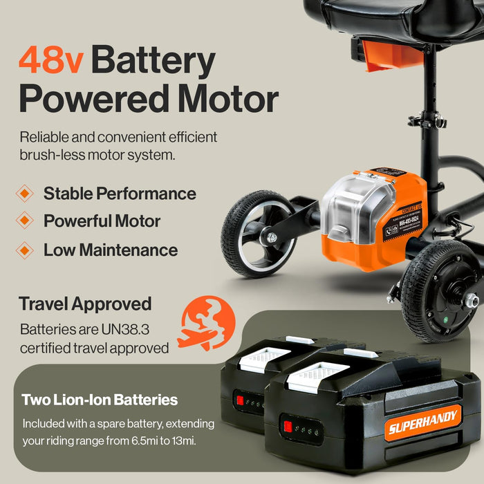 SuperHandy Passport Mobility Scooter - 48V 2Ah Battery, Lightweight (35 lbs), Foldable + Extra Battery