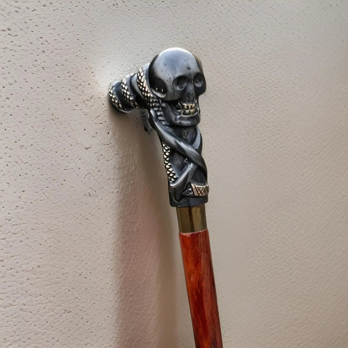 Skull-Head Antique Walking Cane – Handcrafted Wooden Stick with Horror Appeal