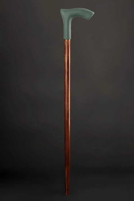 Hand-Carved Leather Wrapped Wooden Derby Walking Cane