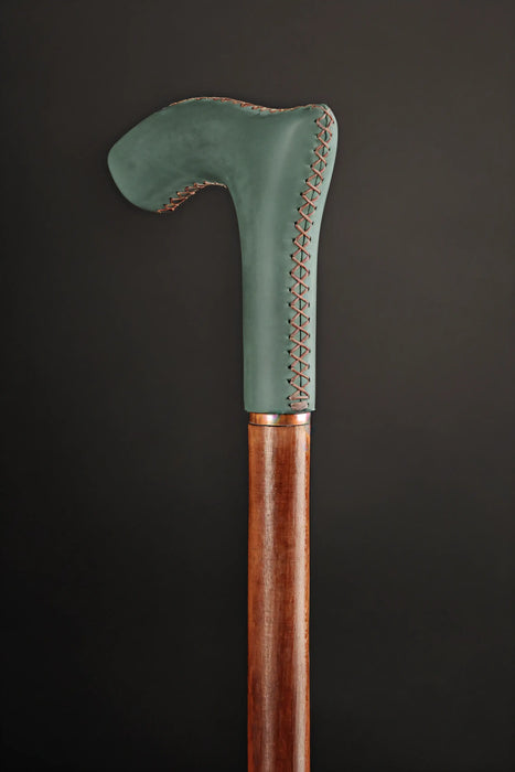 Hand-Carved Leather Wrapped Wooden Derby Walking Cane