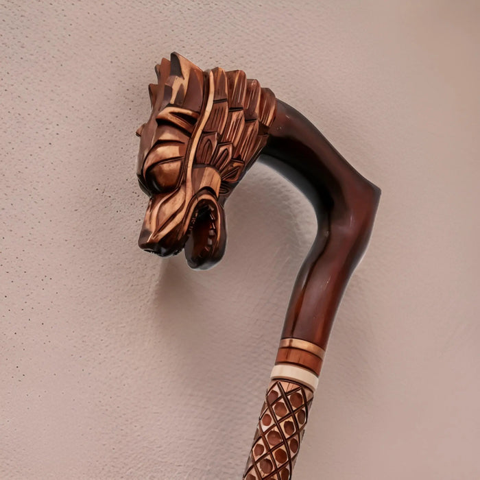 Dragon Handcrafted Wooden Walking Cane with Ergonomic Handle